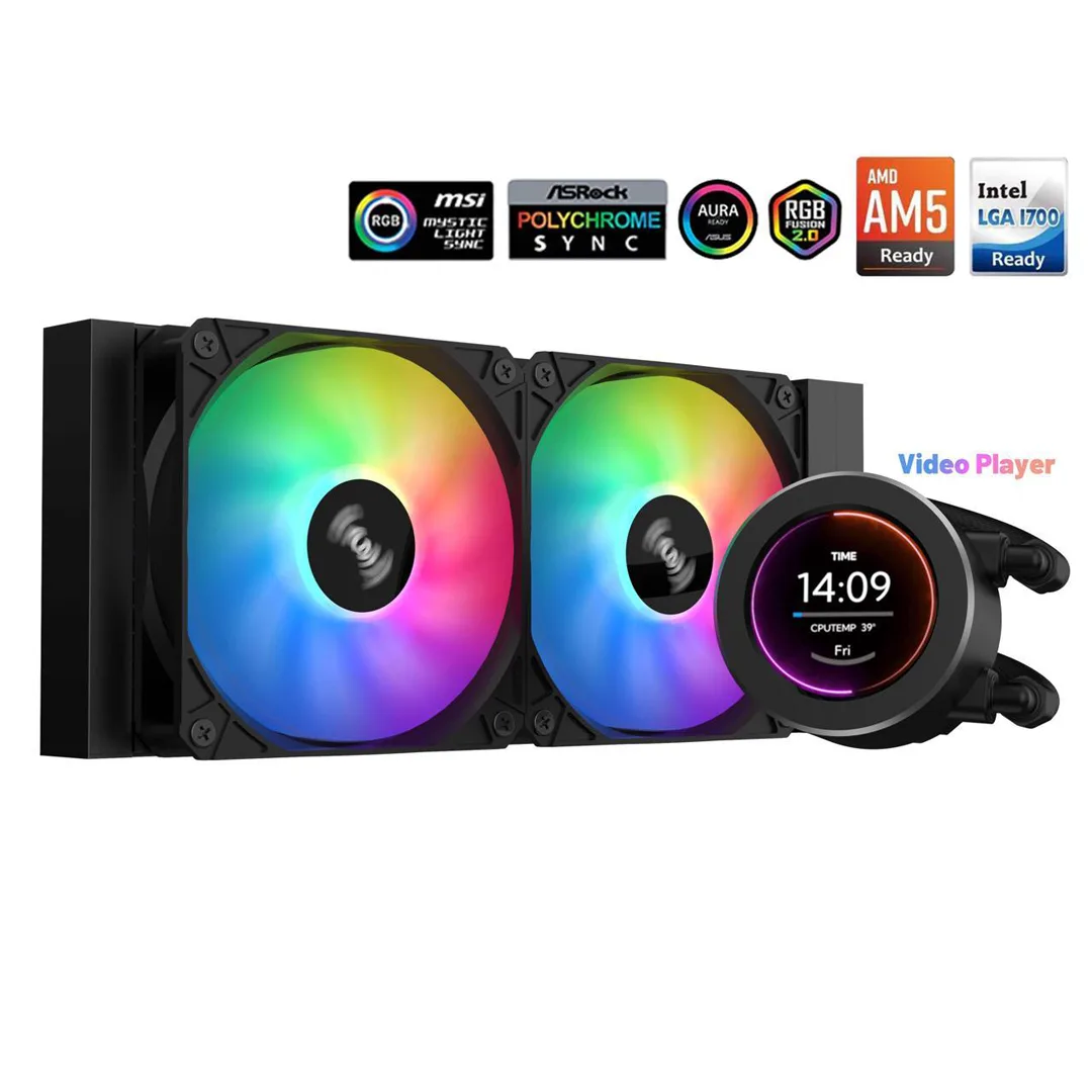 1 SAMA SM240 Black liquid Cooler 240mm ARGB AIO Radiator LCD Video Temperature Display Screen CPU - Image 1