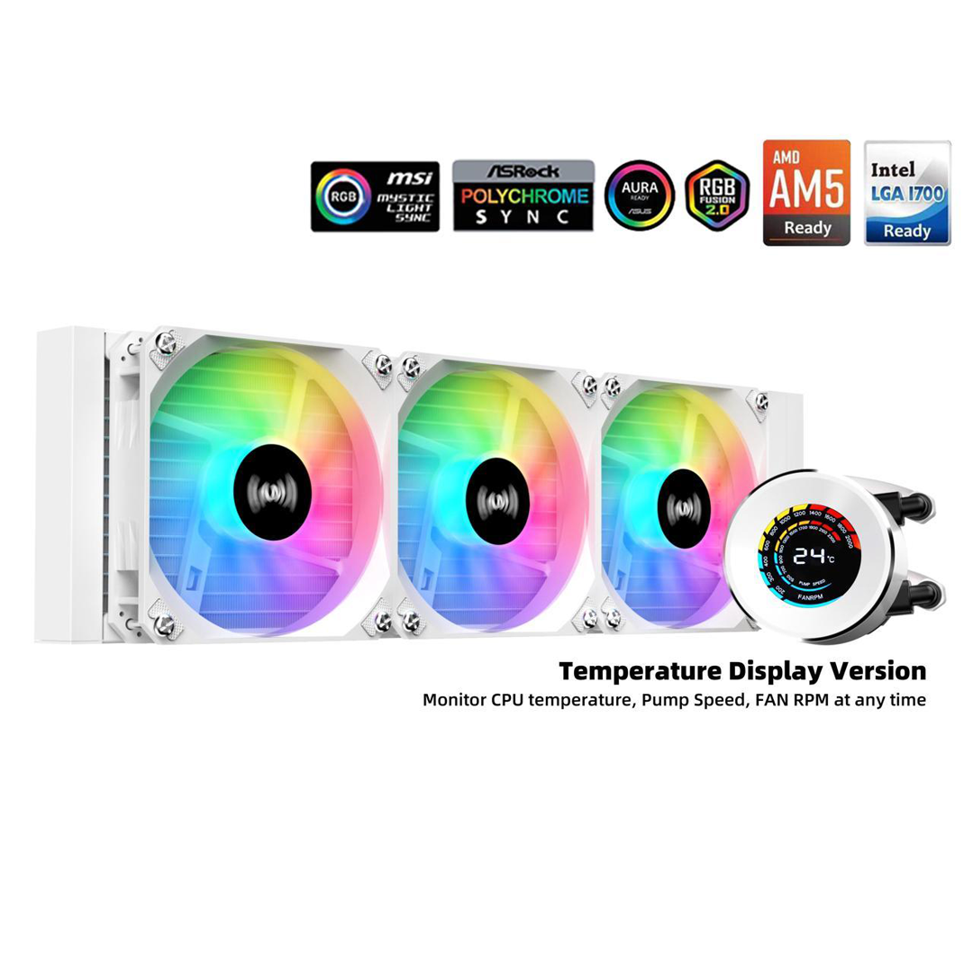 1 SAMA T360 White liquid Cooler 360mm ARGB AIO Radiator LCD Temperature Display Screen CPU - الصورة 1