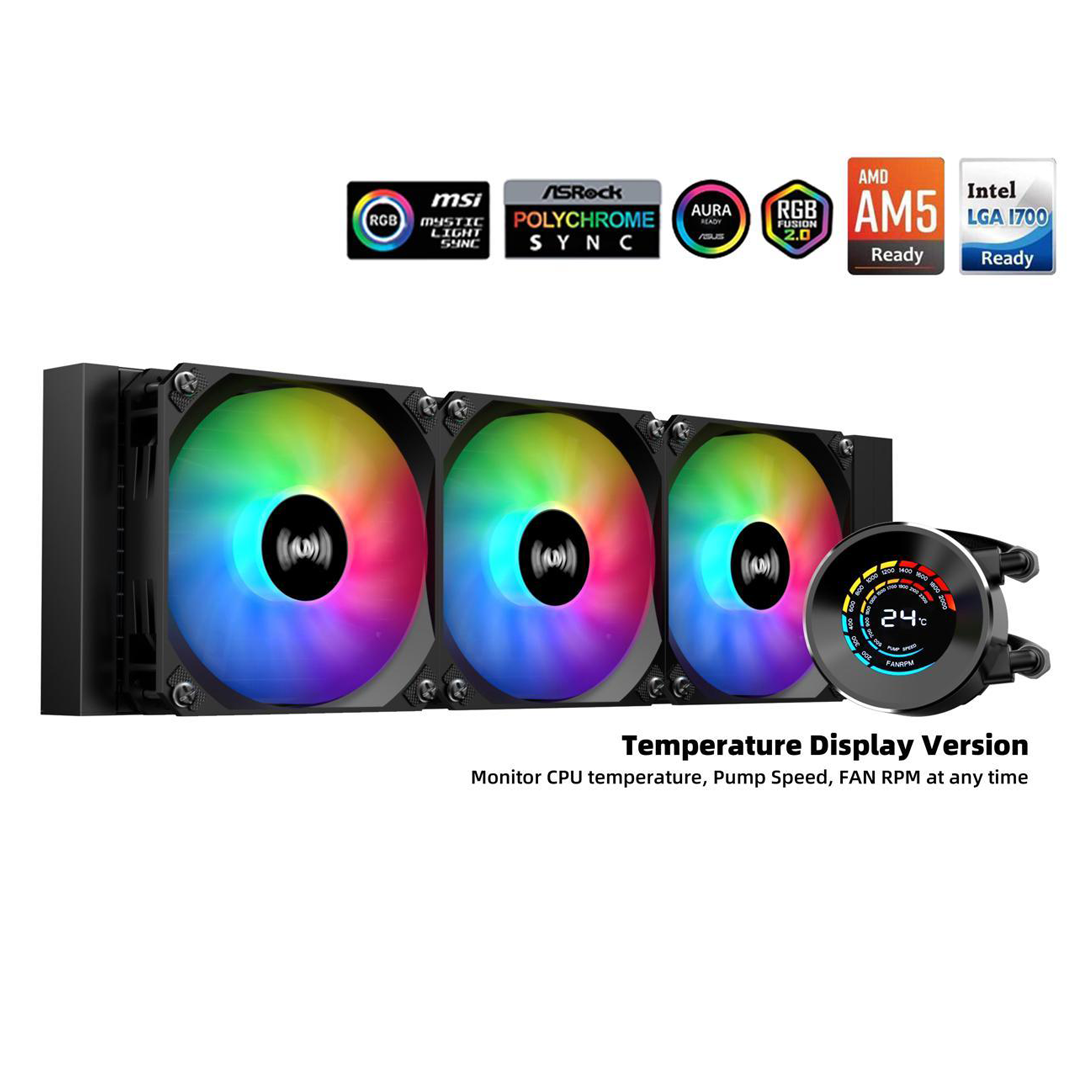 1 SAMA T360 Black liquid Cooler 360mm ARGB AIO Radiator LCD Temperature Display Screen CPU - الصورة 1