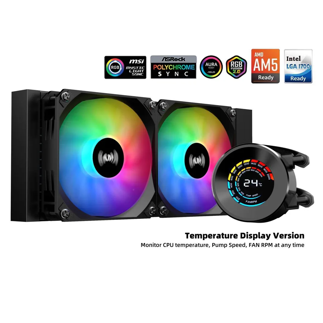 1 SAMA T240 Black liquid Cooler 360mm ARGB AIO Radiator LCD Temperature Display Screen CPU Cooler with - Image 1