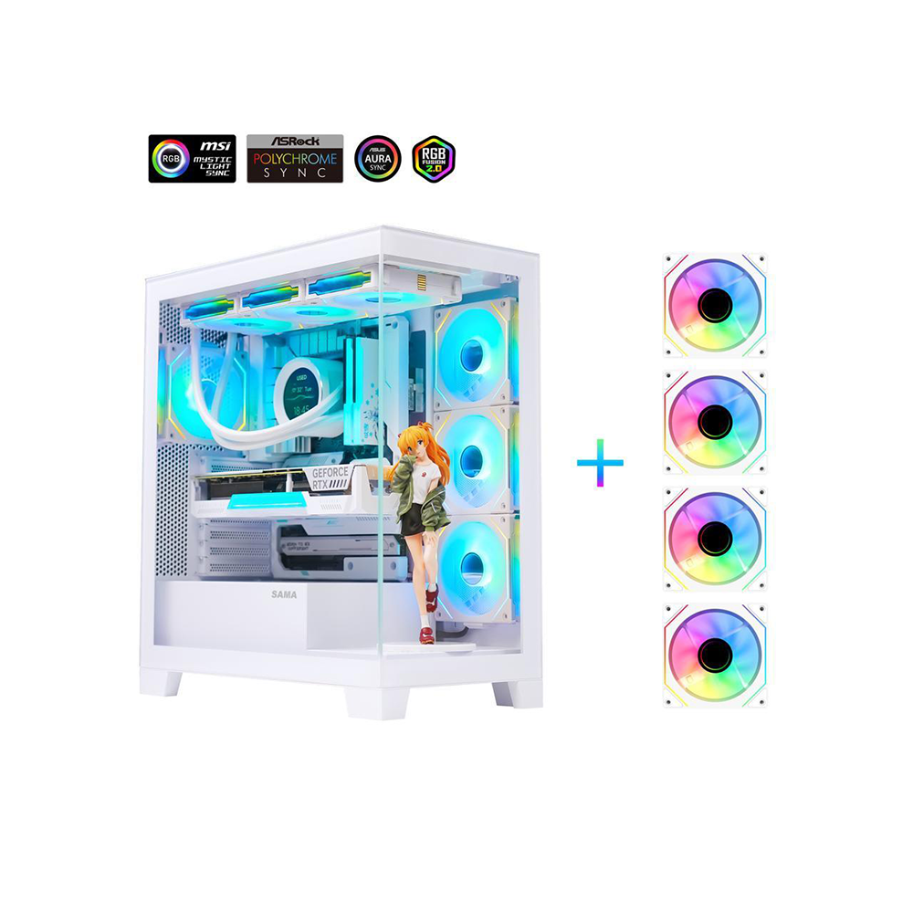 1 Sama Neview 2351 White Dual USB3.0 and Type C Tempered Glass ATX Mid Tower - الصورة 1