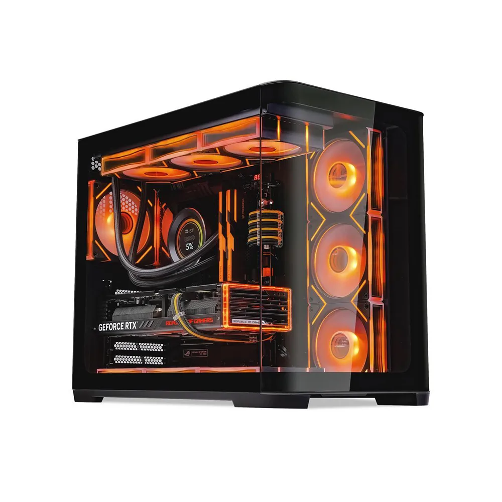 1 SAMA 2851 ATX Mid-Tower PC Gaming Case, High-Airflow, Sturdy Curved Tempered Glass Front, 4 ARGB PWM Fan Pre-installed with Fan Hub, Black - Image 1