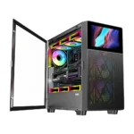 SAMA V-play ATX Mid Tower High-end Gaming Computer PC Case With 8-inch LCD Display, Tempered Glass Side Panels, Supports Multiple Cooling Configurations Black