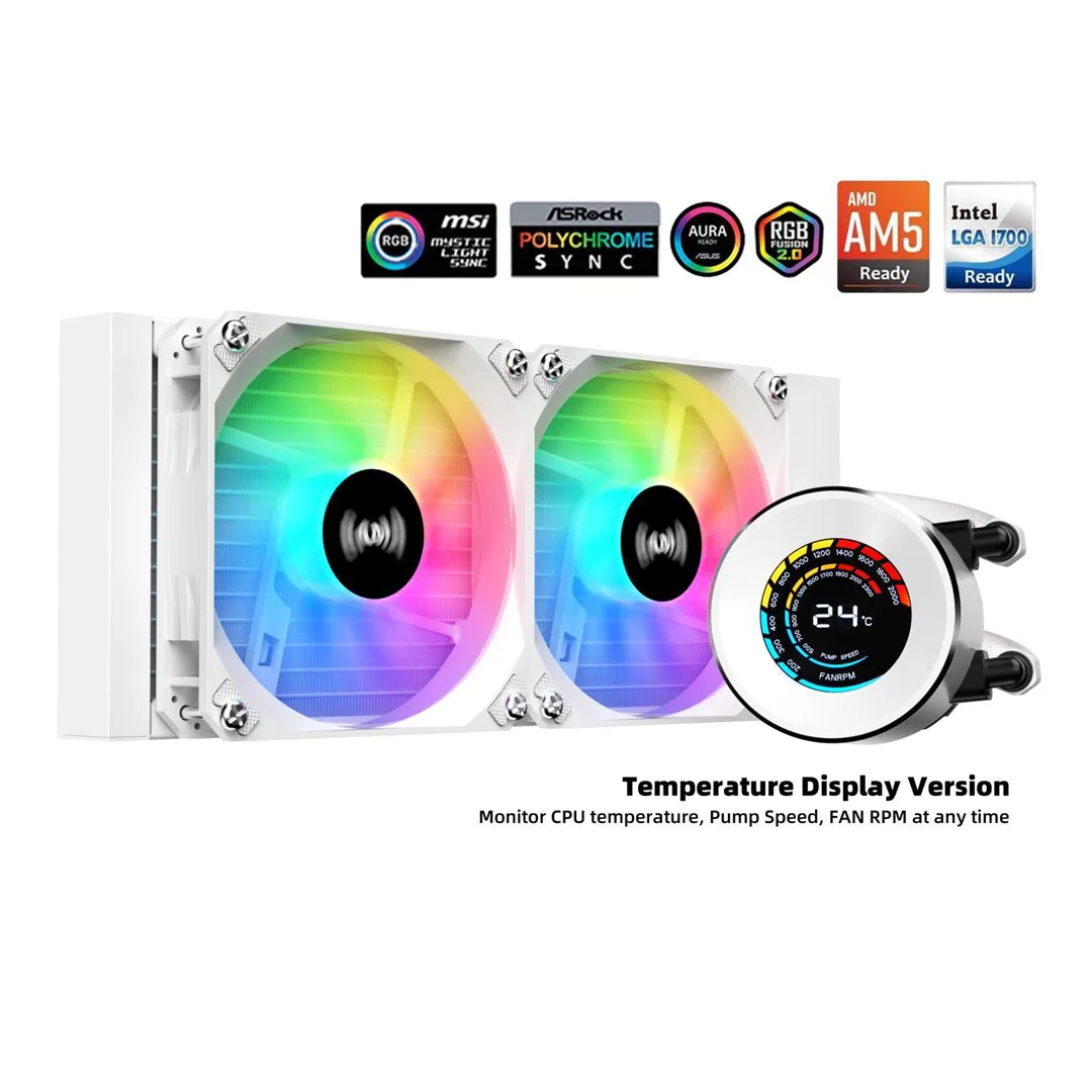 1 SAMA T240 White liquid Cooler 360mm ARGB AIO Radiator LCD Temperature Display Screen CPU Cooler with - Image 1