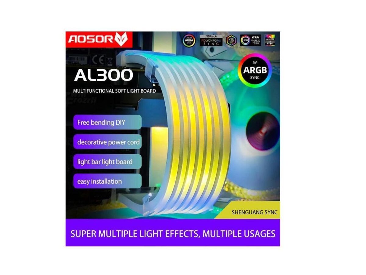 ⁦OOLMOON AOSOR AL300 Flexible Light Bar 24PIN 5V ARGB Aura Sync Neon Line Bendable Chassis Streamer Lamp Strip PC Case Decor⁩ - الصورة ⁦4⁩