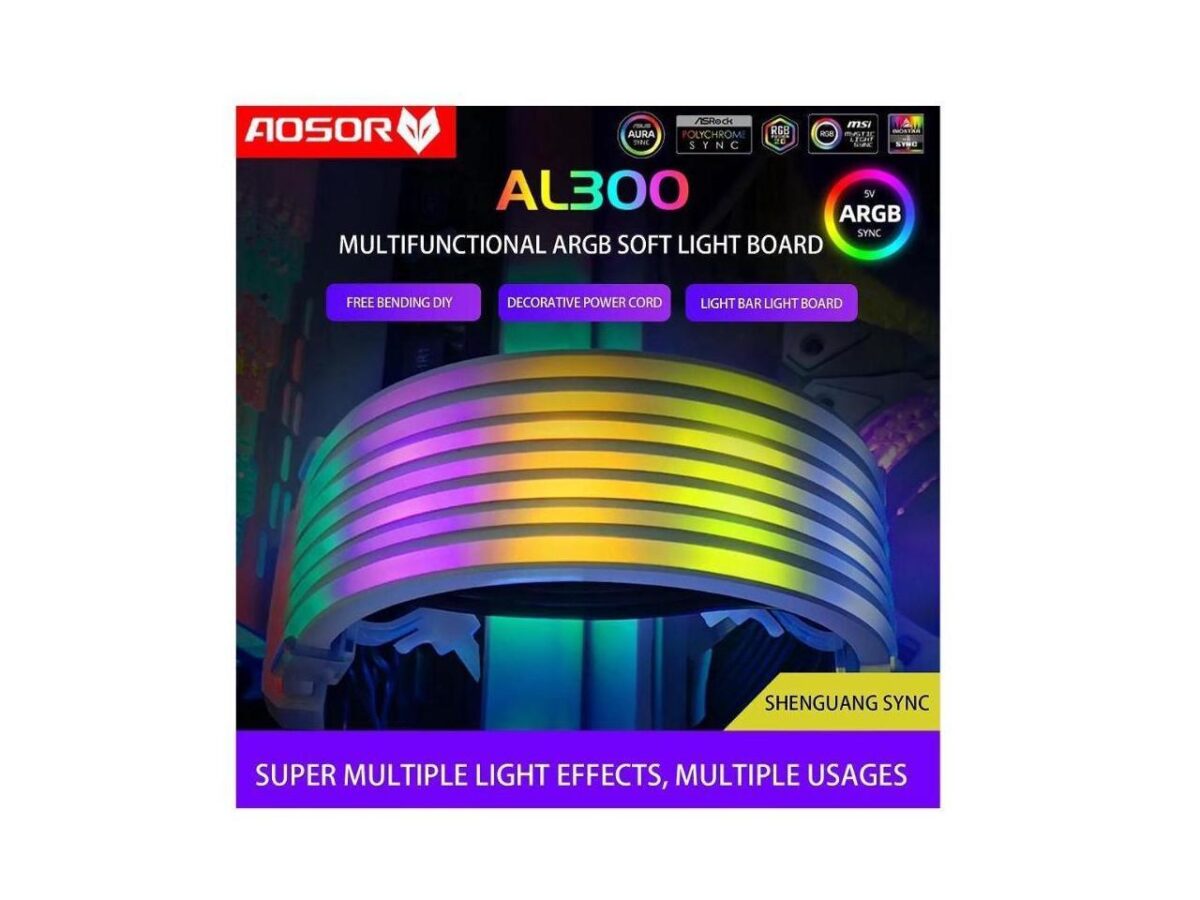 ⁦OOLMOON AOSOR AL300 Flexible Light Bar 24PIN 5V ARGB Aura Sync Neon Line Bendable Chassis Streamer Lamp Strip PC Case Decor⁩ - الصورة ⁦5⁩
