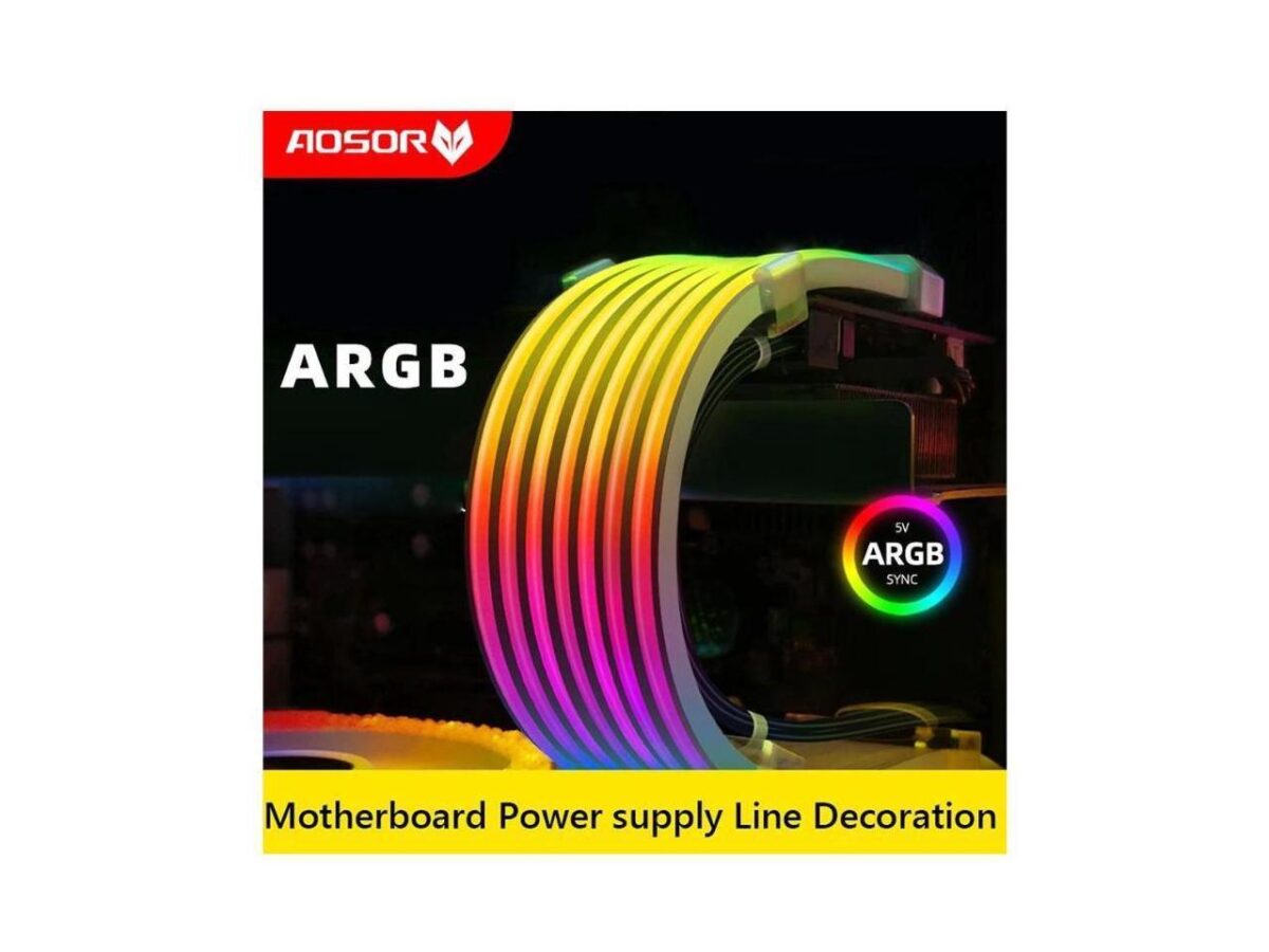 ⁦OOLMOON AOSOR AL300 Flexible Light Bar 24PIN 5V ARGB Aura Sync Neon Line Bendable Chassis Streamer Lamp Strip PC Case Decor⁩ - الصورة ⁦6⁩