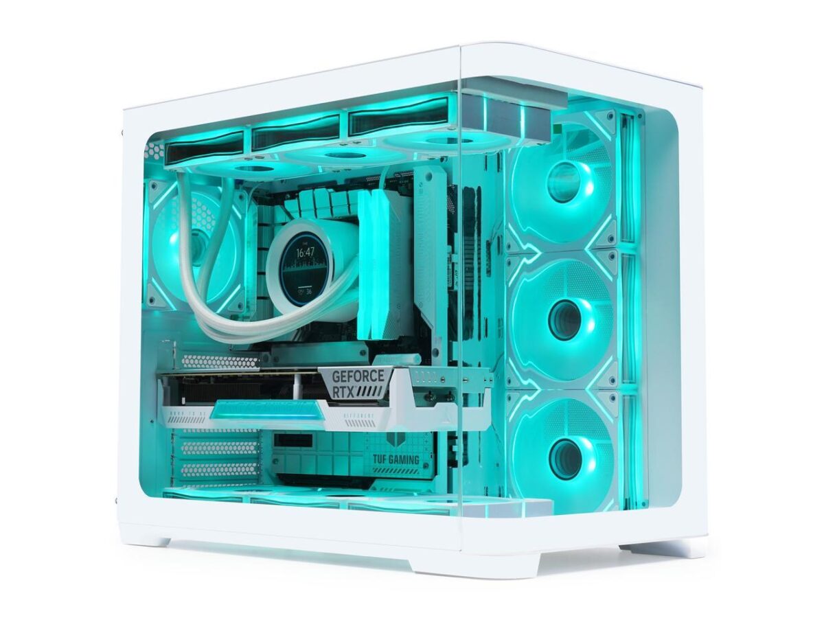⁦SAMA 2851 ATX Mid-Tower PC Gaming Case, High-Airflow, Sturdy Curved Tempered Glass Front, 4 ARGB PWM Fan Pre-installed with Fan Hub, White⁩ - الصورة ⁦2⁩