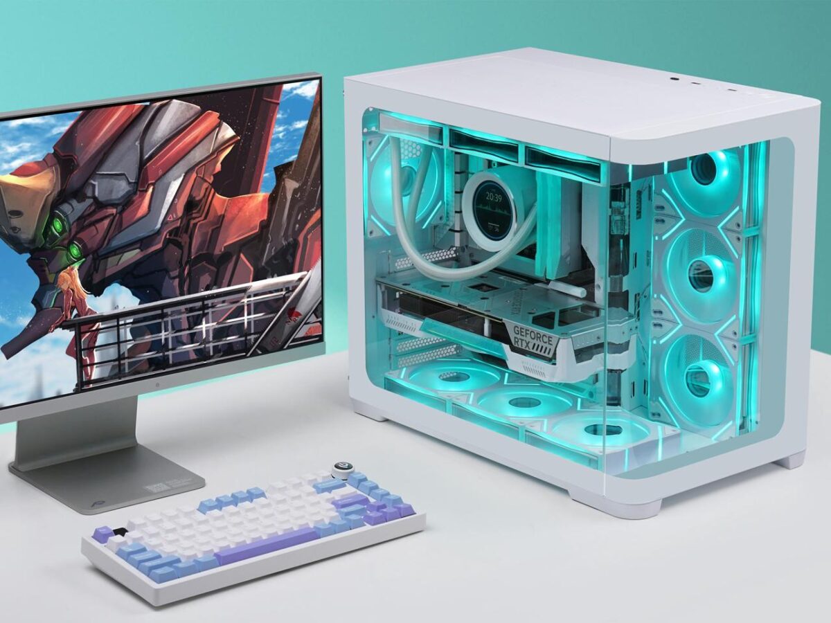 ⁦SAMA 2851 ATX Mid-Tower PC Gaming Case, High-Airflow, Sturdy Curved Tempered Glass Front, 4 ARGB PWM Fan Pre-installed with Fan Hub, White⁩ - الصورة ⁦3⁩