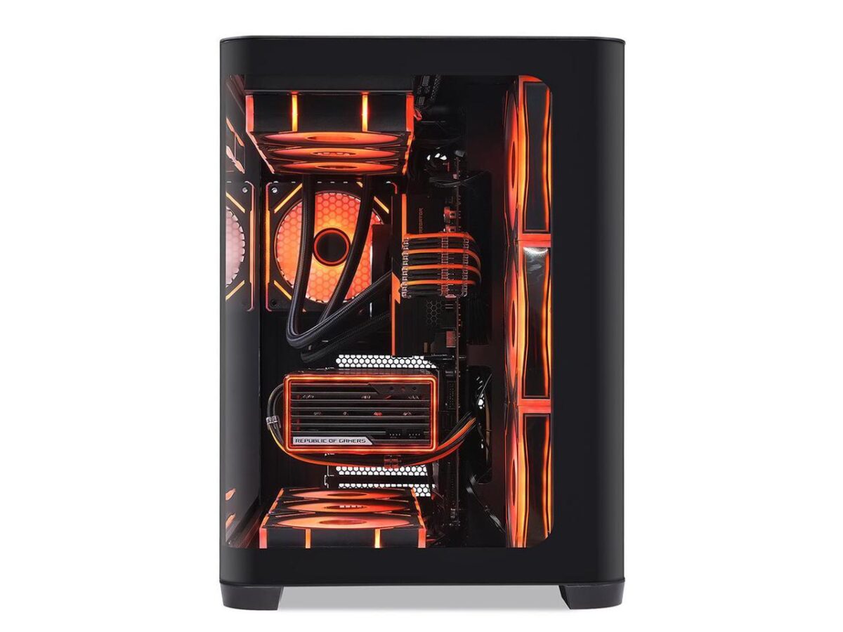 ⁦SAMA 2851 ATX Mid-Tower PC Gaming Case, High-Airflow, Sturdy Curved Tempered Glass Front, 4 ARGB PWM Fan Pre-installed with Fan Hub, Black⁩ - الصورة ⁦2⁩