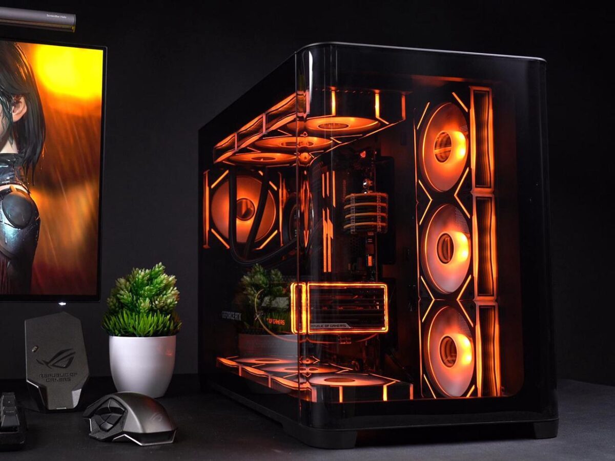 ⁦SAMA 2851 ATX Mid-Tower PC Gaming Case, High-Airflow, Sturdy Curved Tempered Glass Front, 4 ARGB PWM Fan Pre-installed with Fan Hub, Black⁩ - الصورة ⁦3⁩