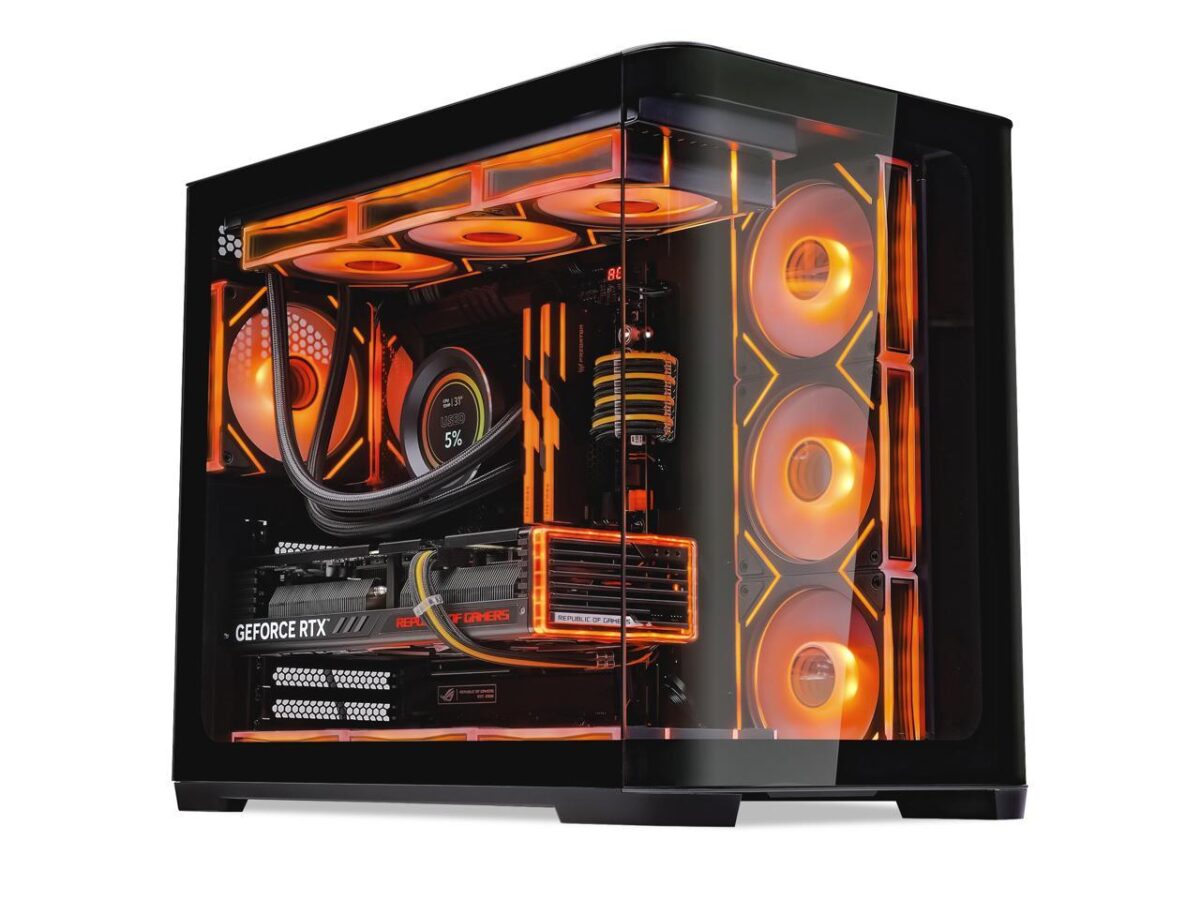 ⁦SAMA 2851 ATX Mid-Tower PC Gaming Case, High-Airflow, Sturdy Curved Tempered Glass Front, 4 ARGB PWM Fan Pre-installed with Fan Hub, Black⁩ - الصورة ⁦4⁩