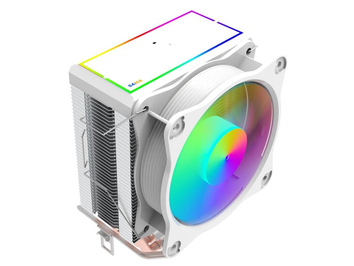 ⁦SAMA KA450DW RGB CPU Air Cooler 9cm PWM Fan 4 Copper Heat Pipes For AMDIntel Universal Computer Cooling Radiator White⁩ - الصورة ⁦5⁩
