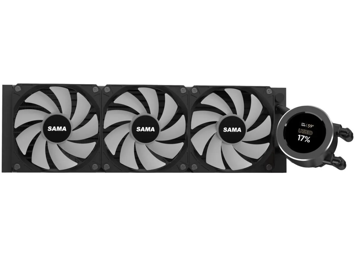⁦SAMA SM360 Black 360mm Liquid Water AIO CPU Cooler For Gaming PC Computer with Screen LCD Display⁩ - الصورة ⁦3⁩