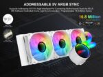 ⁦SAMA PS360 White AIO Liquid Cooler 360mm ARGB CPU Radiator with Infinity Mirror PWM Fans ARGB Effects Tube Water Cooler⁩ - الصورة ⁦5⁩