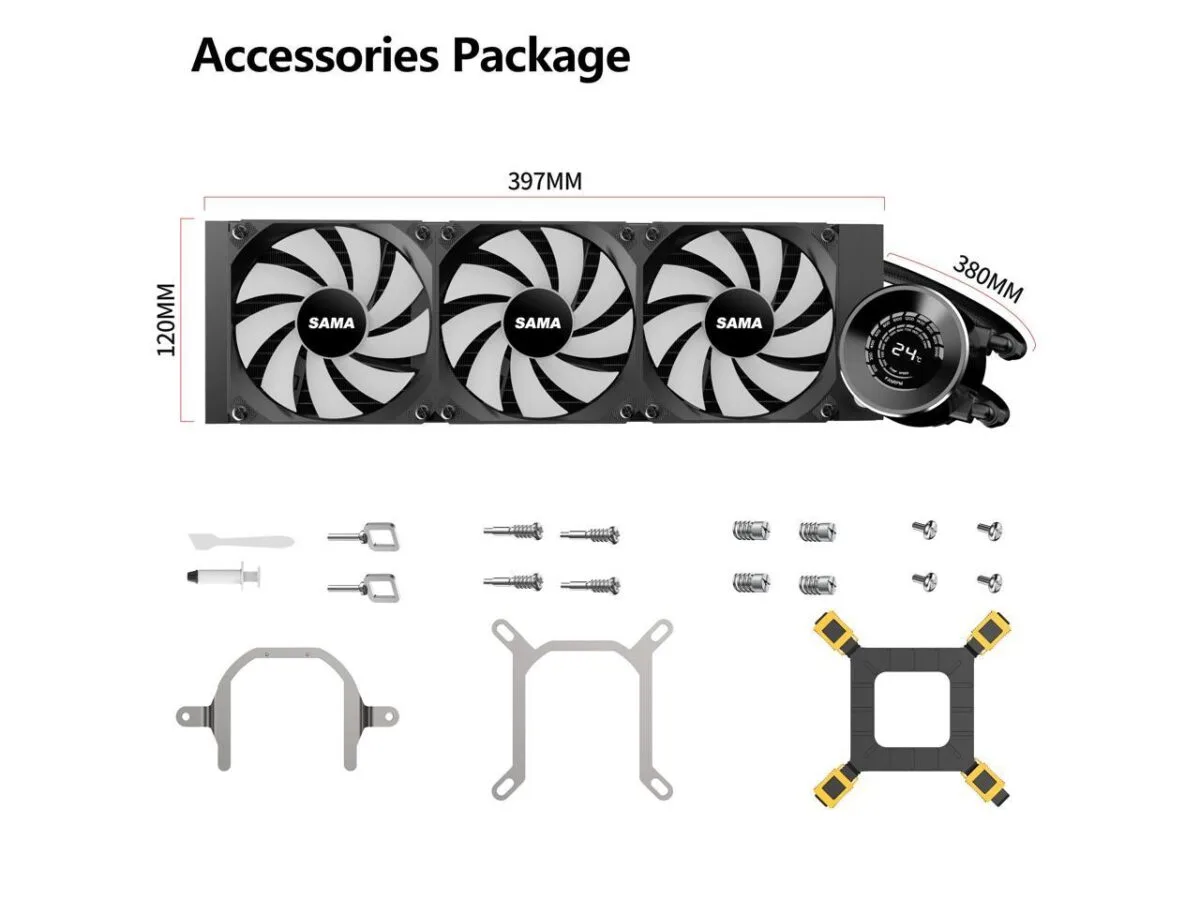 ⁦SAMA T360 Black liquid Cooler 360mm ARGB AIO Radiator LCD Temperature Display Screen CPU⁩ - الصورة ⁦5⁩