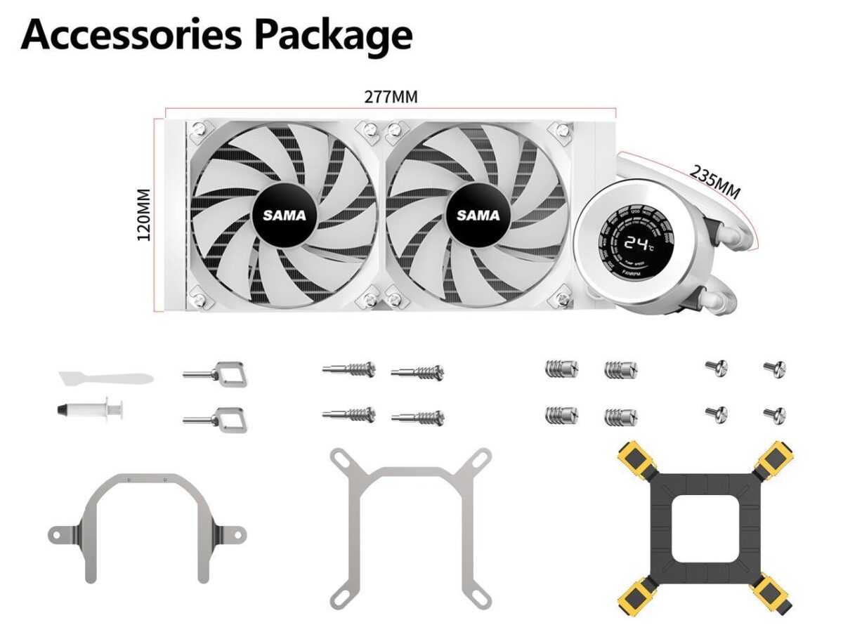 ⁦SAMA T240 White liquid Cooler 360mm ARGB AIO Radiator LCD Temperature Display Screen CPU Cooler with⁩ - الصورة ⁦6⁩