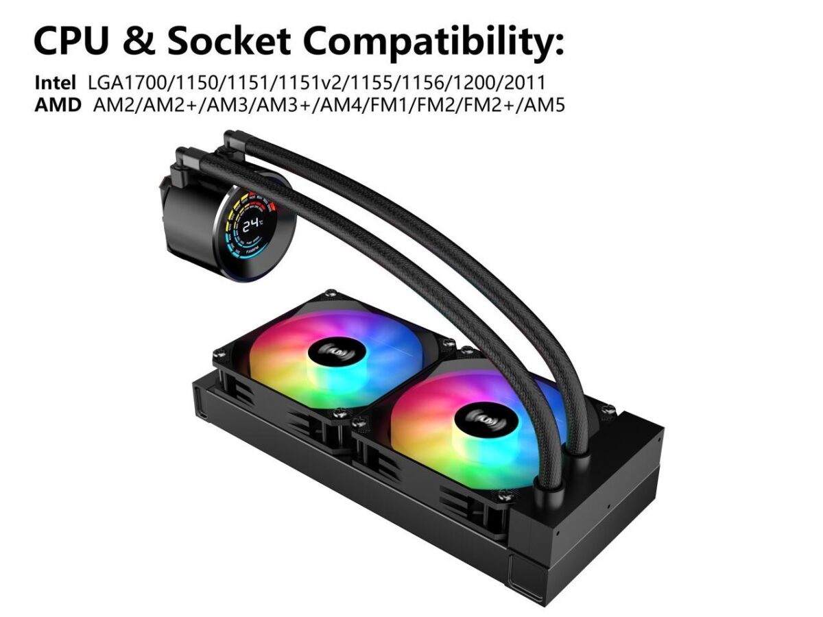 ⁦SAMA T240 Black liquid Cooler 360mm ARGB AIO Radiator LCD Temperature Display Screen CPU Cooler with⁩ - الصورة ⁦5⁩