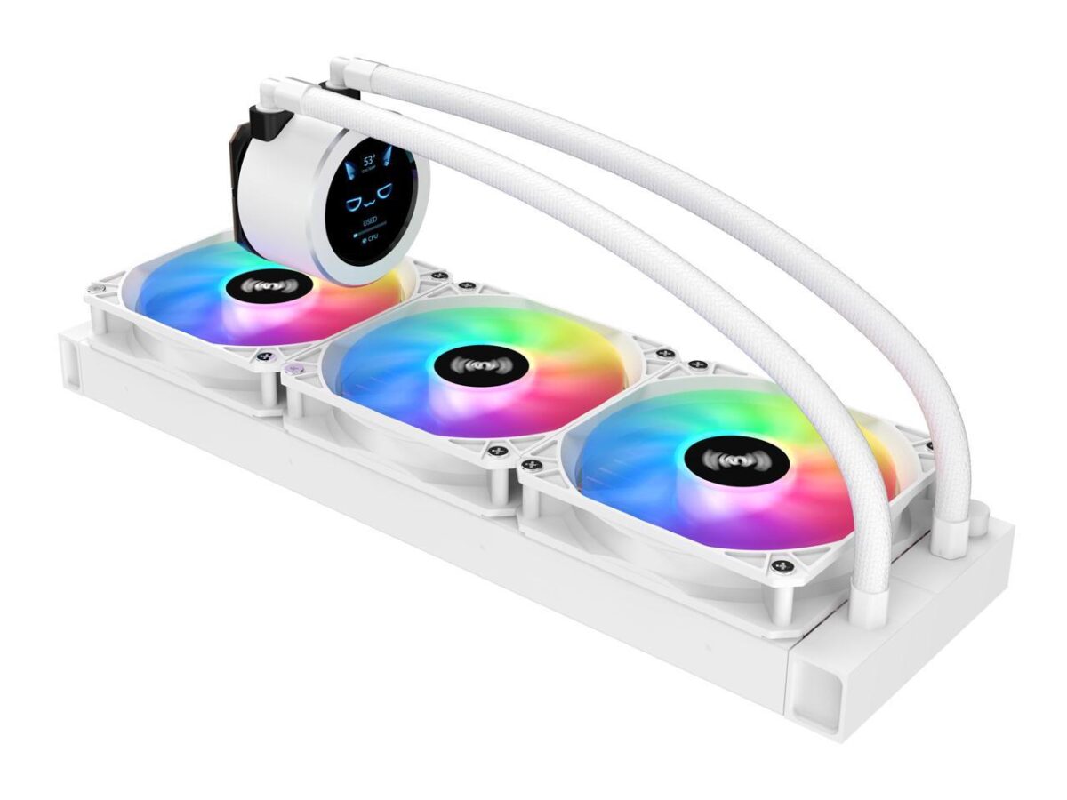 ⁦SAMA SM360 White liquid Cooler 360mm ARGB AIO Radiator LCD Video Temperature Display Screen⁩ - الصورة ⁦4⁩