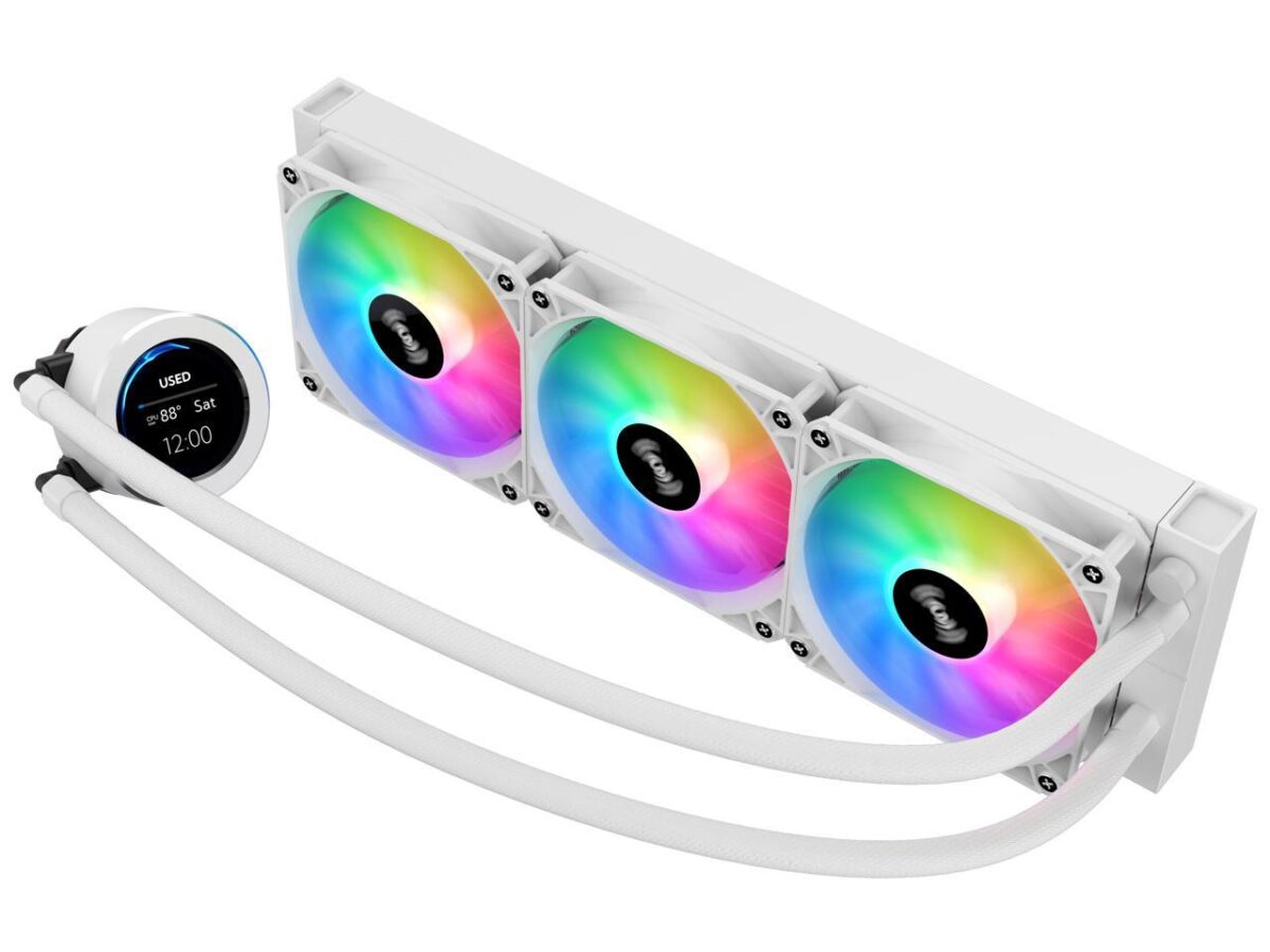 ⁦SAMA SM360 White liquid Cooler 360mm ARGB AIO Radiator LCD Video Temperature Display Screen⁩ - الصورة ⁦5⁩