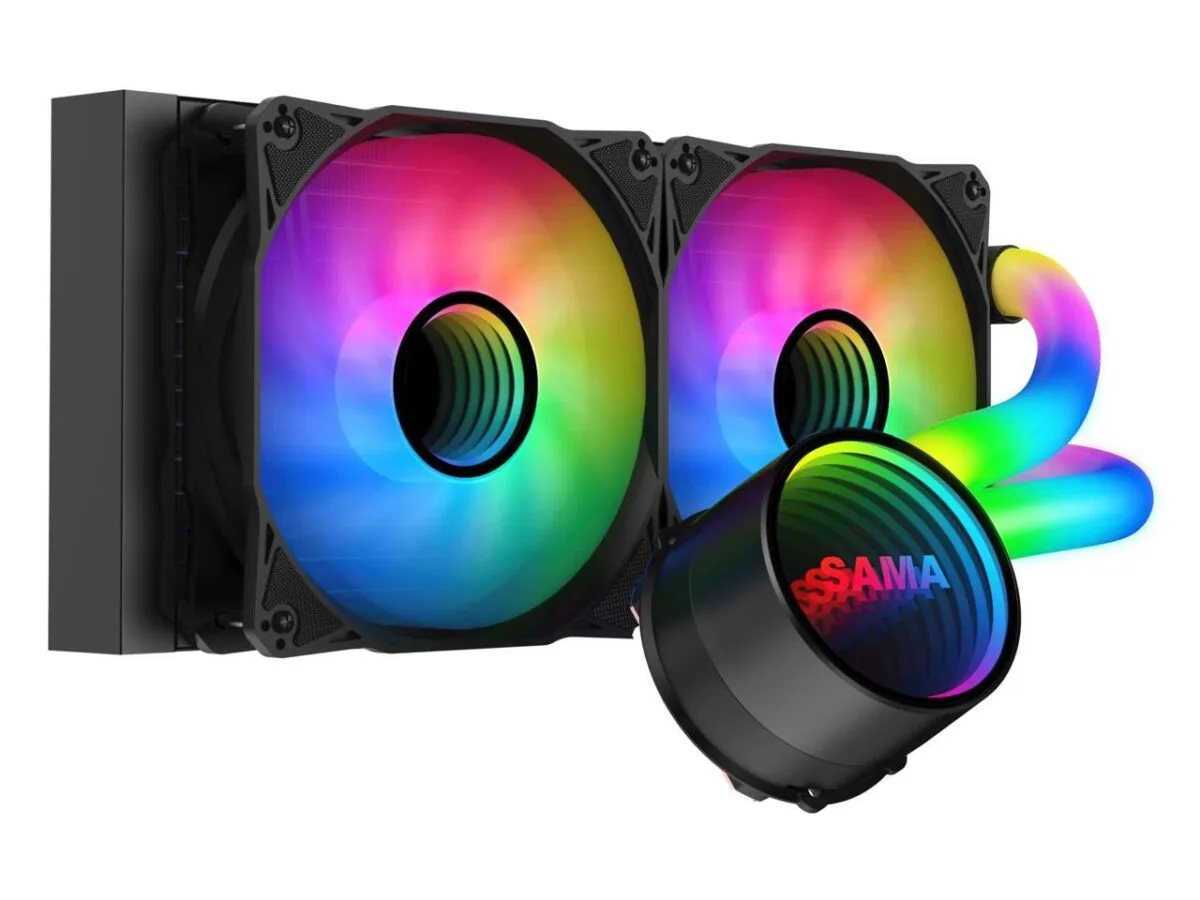 ⁦SAMA PS240 Black AlO Liquid Cooler 240mm ARGB CPU Radiator with nfinity Mirror PWM Fans ARGB Effects Tube Water Cooler⁩ - الصورة ⁦7⁩