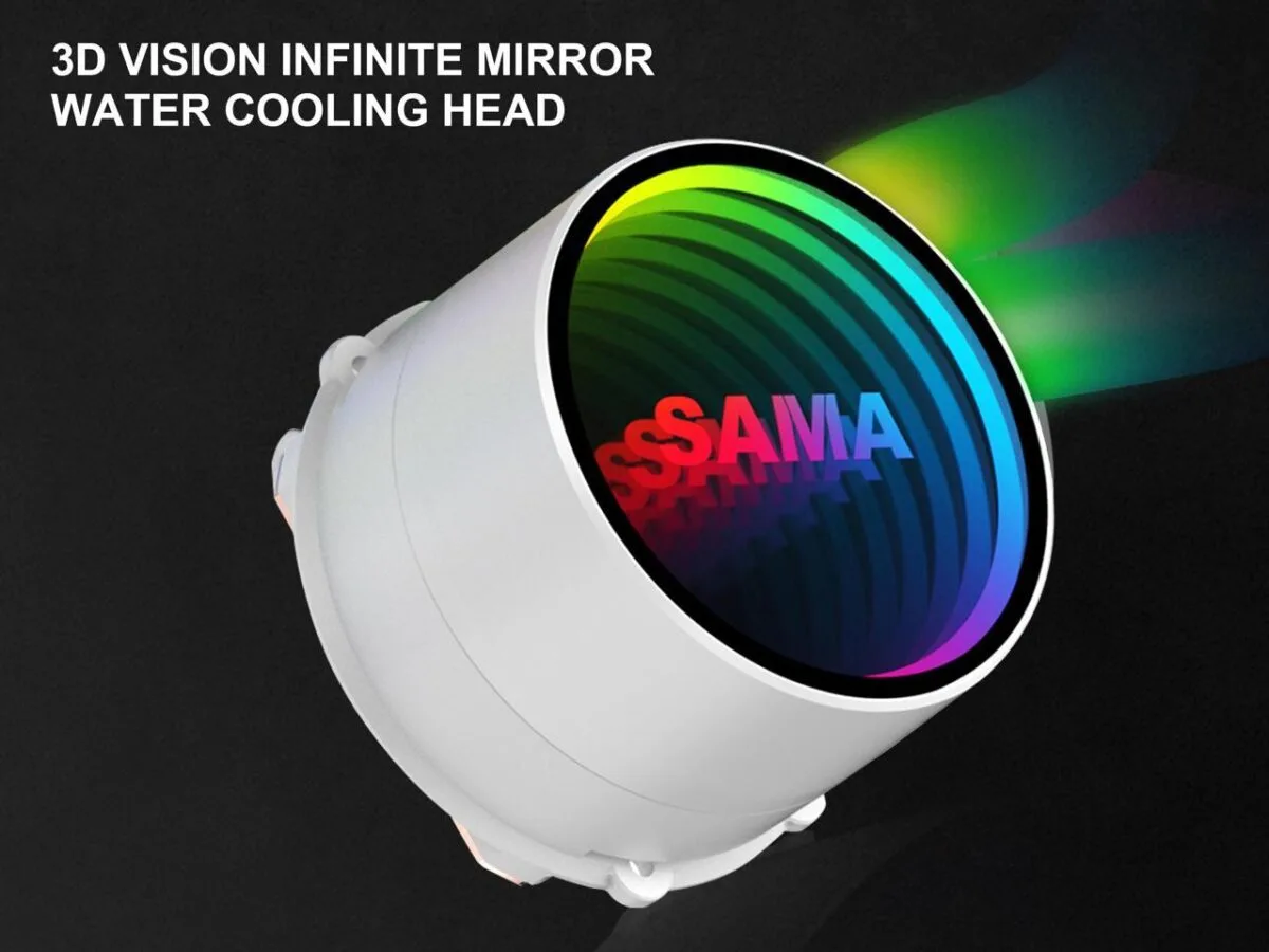 ⁦SAMA PS240 Black AlO Liquid Cooler 240mm ARGB CPU Radiator with nfinity Mirror PWM Fans ARGB Effects Tube Water Cooler⁩ - الصورة ⁦3⁩