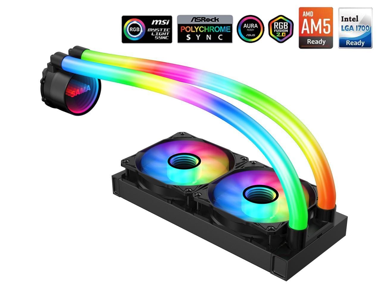 B41TS2401210R71WJ9F SAMA PS240 Black AlO Liquid Cooler 240mm ARGB CPU Radiator with nfinity Mirror PWM Fans ARGB Effects Tube Water Cooler - الصورة 1