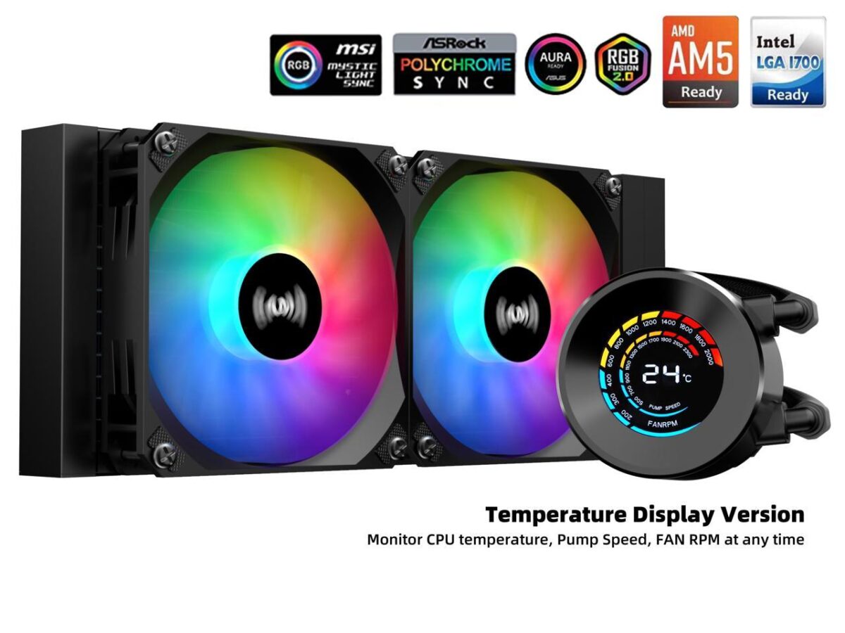 ⁦SAMA T240 Black liquid Cooler 360mm ARGB AIO Radiator LCD Temperature Display Screen CPU Cooler with⁩ - الصورة ⁦3⁩
