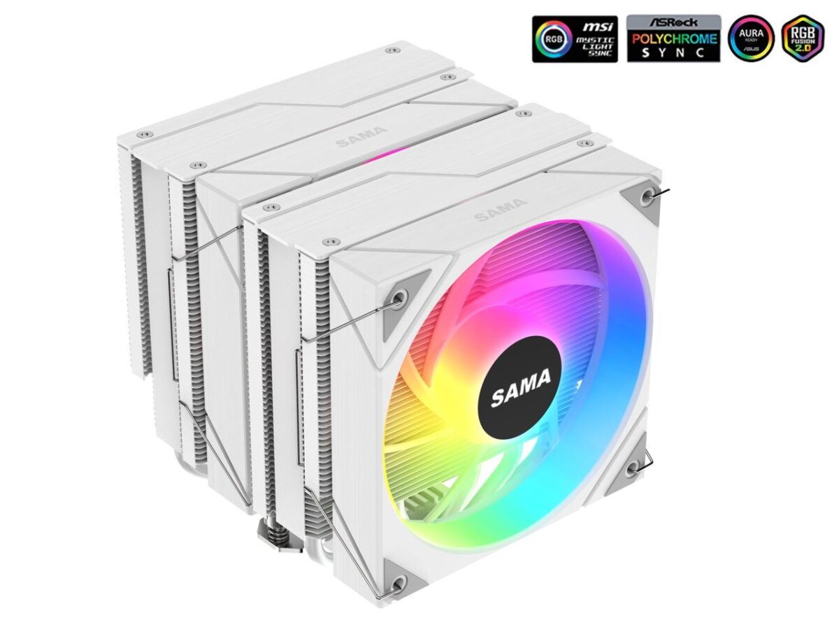⁦SAMA 6PDW ARGB White CPU Air Cooler 120mm Cooling Fan Addressable RGB Aluminum PC CPU⁩ - الصورة ⁦3⁩
