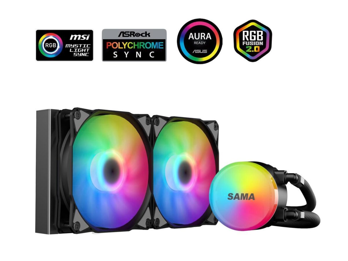 ⁦SAMA SI240 Black Liquid Cooler 240mm AIO Radiator Addressable RGB PWM Fan CPU cooler for Intel AMD PC Case⁩ - الصورة ⁦2⁩