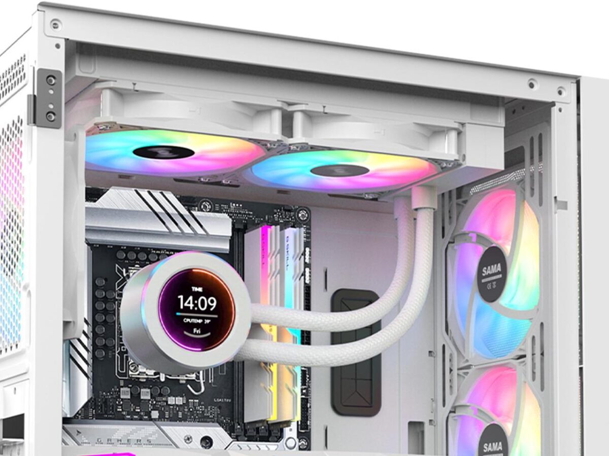 ⁦SAMA SM240 White liquid Cooler 240mm White with ARGB AIO Radiator LCD Video Temperature Display Screen, PC⁩ - الصورة ⁦6⁩