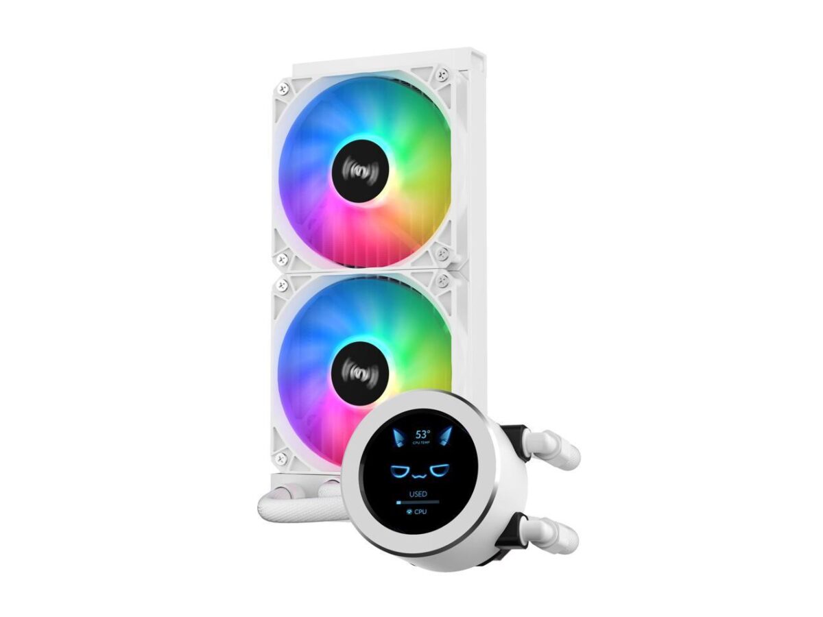 ⁦SAMA SM240 White liquid Cooler 240mm White with ARGB AIO Radiator LCD Video Temperature Display Screen, PC⁩ - الصورة ⁦8⁩