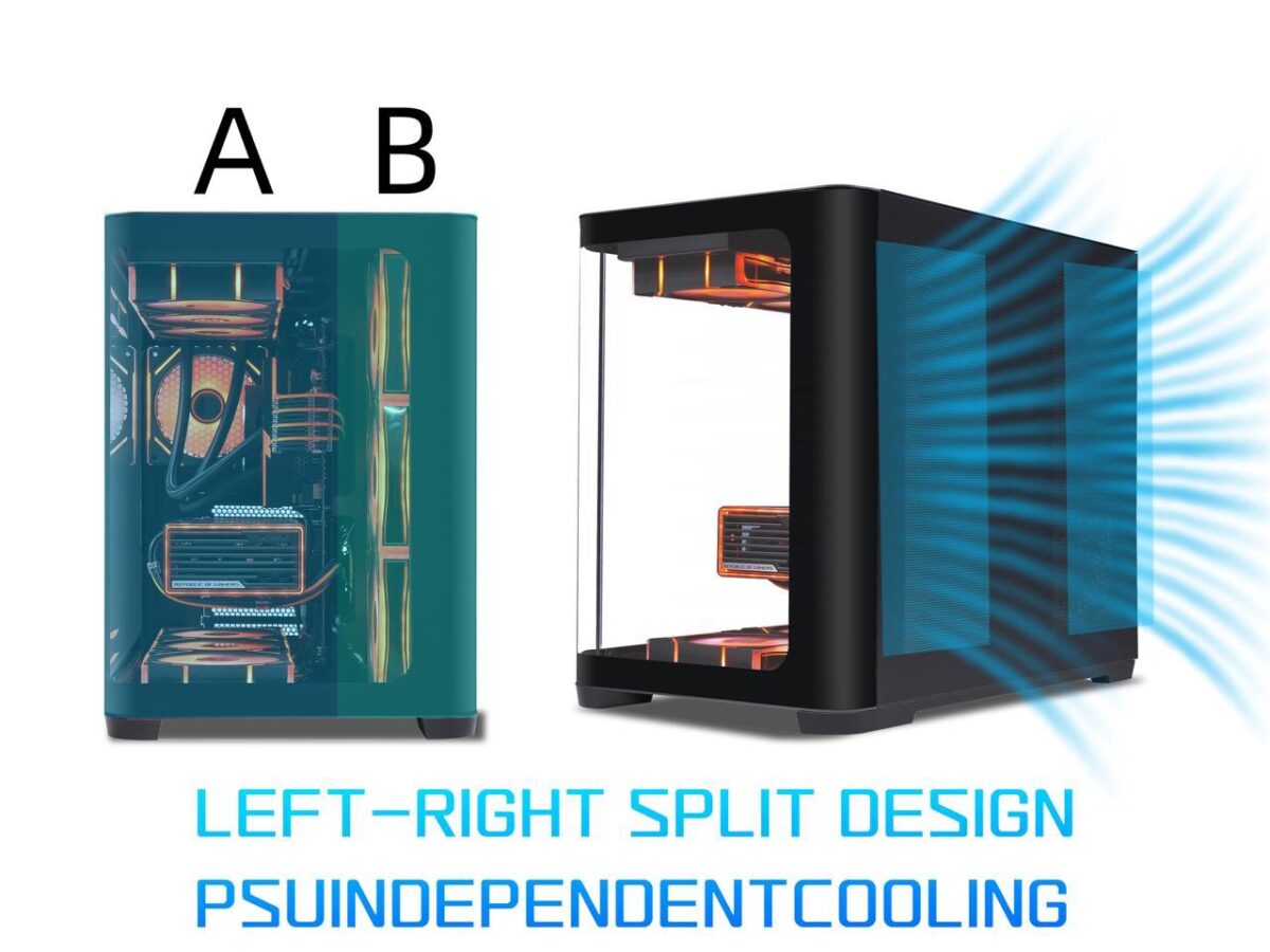 ⁦SAMA 2851 ATX Mid-Tower PC Gaming Case, High-Airflow, Sturdy Curved Tempered Glass Front, 4 ARGB PWM Fan Pre-installed with Fan Hub, Black⁩ - الصورة ⁦6⁩