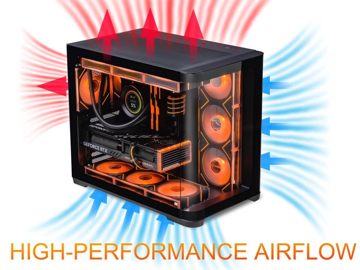 ⁦SAMA 2851 ATX Mid-Tower PC Gaming Case, High-Airflow, Sturdy Curved Tempered Glass Front, 4 ARGB PWM Fan Pre-installed with Fan Hub, Black⁩ - الصورة ⁦7⁩
