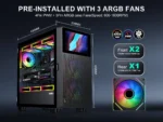 SAMA V-play ATX Mid Tower High-end Gaming Computer PC Case With 8-inch LCD Display, Tempered Glass Side Panels, Supports Multiple Cooling Configurations Black - Image 6