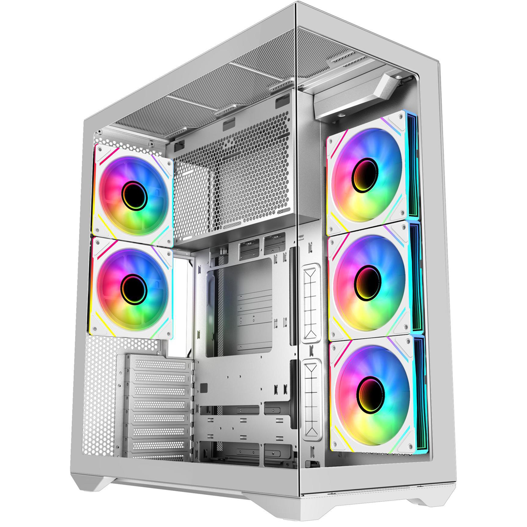 1 SAMA V Cool White Steel / Tempered Glass USB3.0/Type C ATX Full Tower Gaming Computer Case w/5 x ARGB Fans (Pre-Installed) - الصورة 1