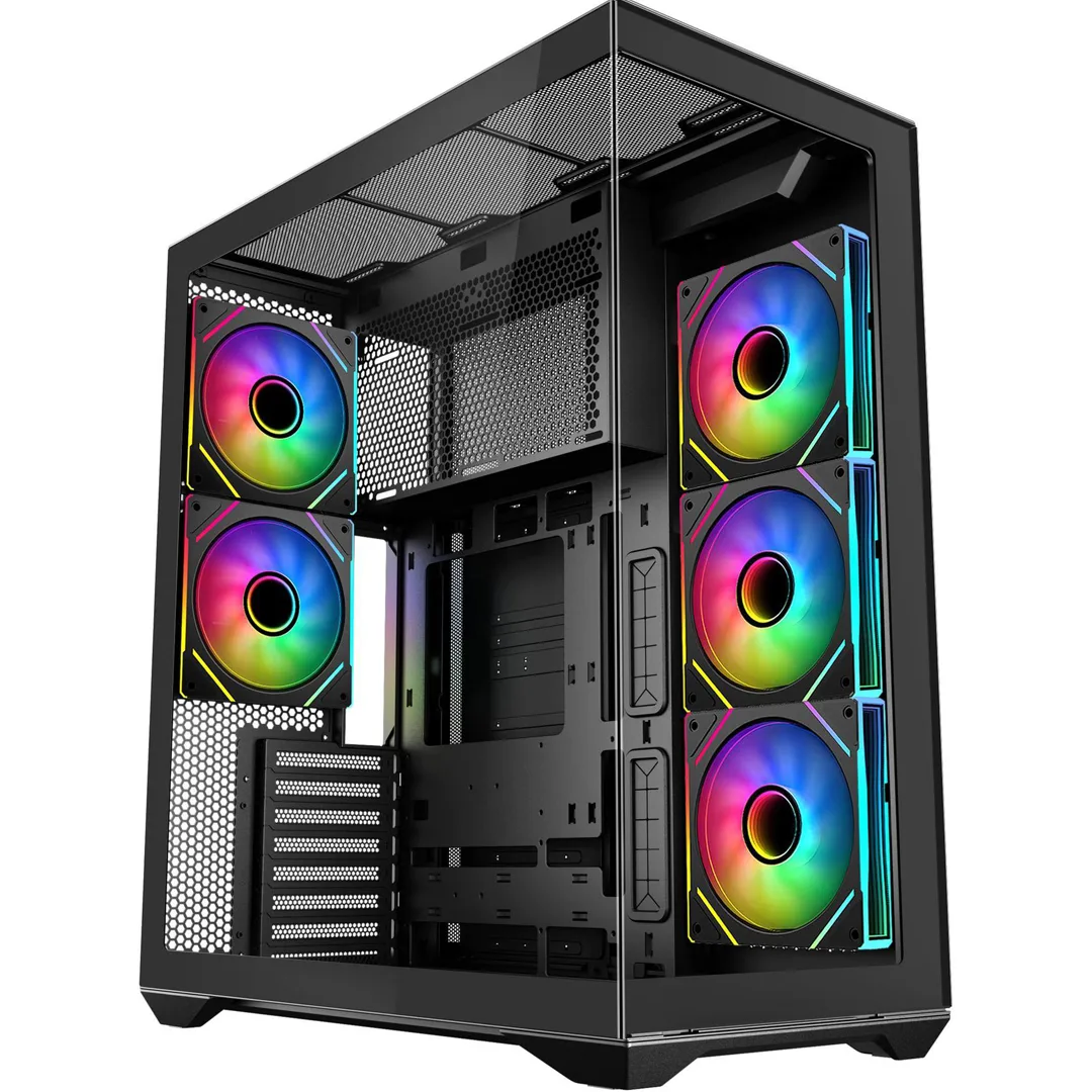 1 SAMA V Cool Black Steel / Tempered Glass USB3.0/Type C ATX Full Tower Gaming Computer Case w/5 x ARGB Fans (Pre-Installed) - Image 1