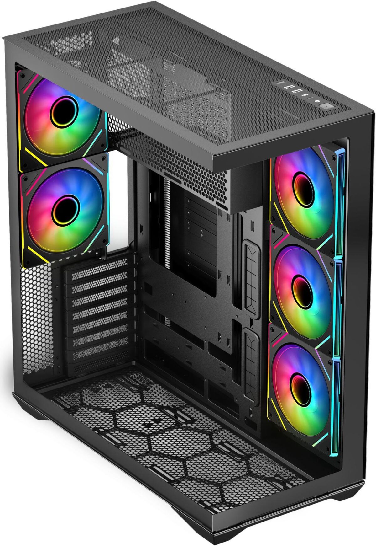⁦SAMA V Cool Black Steel / Tempered Glass USB3.0/Type C ATX Full Tower Gaming Computer Case w/5 x ARGB Fans (Pre-Installed)⁩ - الصورة ⁦6⁩