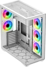 SAMA V Cool White Steel / Tempered Glass USB3.0/Type C ATX Full Tower Gaming Computer Case w/5 x ARGB Fans (Pre-Installed) - Image 7