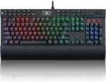 Redragon K550 RGB Gaming Keyboard, 104 Keys + 12 Macro G Keys Wired Mechanical Keyboard w/Aluminum Top Plate, Custom Clicky Purple Switch, Extra USB Port & Wrist Rest