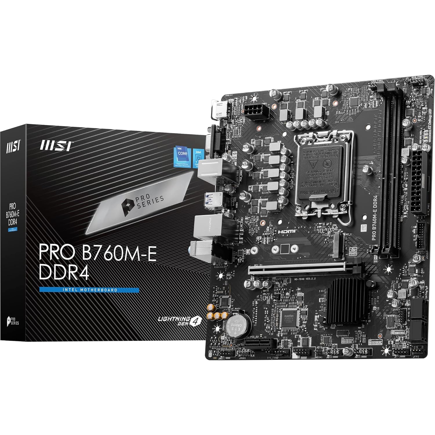 810Jjq1zr2L._SL1500_ MSI PRO B760M-E DDR4 Motherboard, Micro-ATX - Supports Intel 14th, 13th & 12th Gen Core Processors, LGA 1700 - DDR4 Memory Boost 4800+MHz/OC, PCIe 4.0 x16 Slot, M.2 Gen4 Slot - الصورة 1