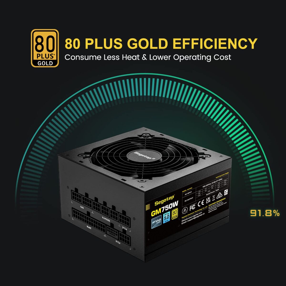 ⁦Segotep 750W Fully-Modular Gaming Power Supply 80 Plus Gold Certified PSU with Silent 140mm Fan⁩ - الصورة ⁦2⁩