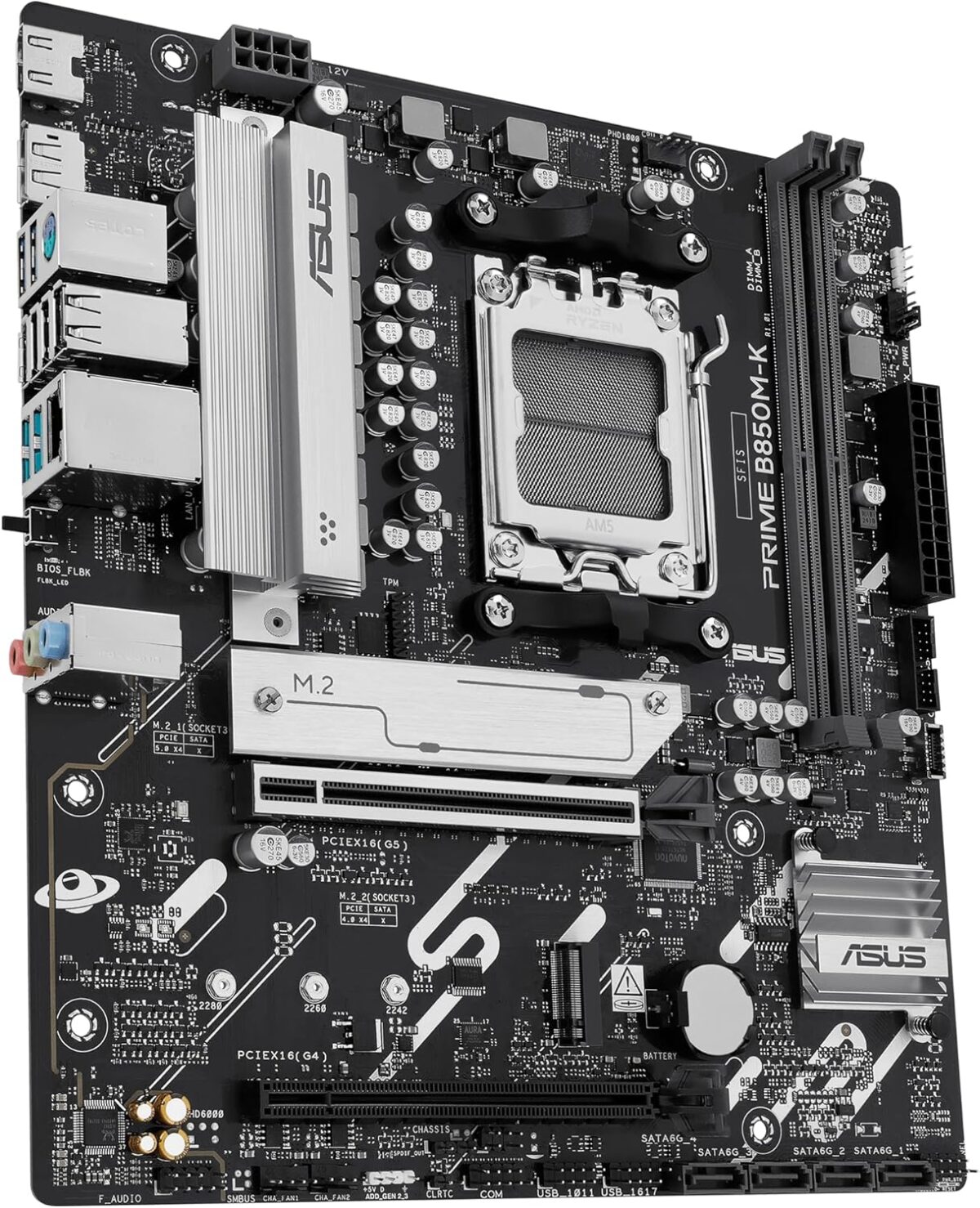 ⁦ASUS Prime B850M-K Gaming Motherboard Socket AMD AM5 (Ryzen 9000, DDR5 Memory, 2X M.2, PCIe 5.0, BIOS Flashback, Aura Sync)⁩ - الصورة ⁦5⁩