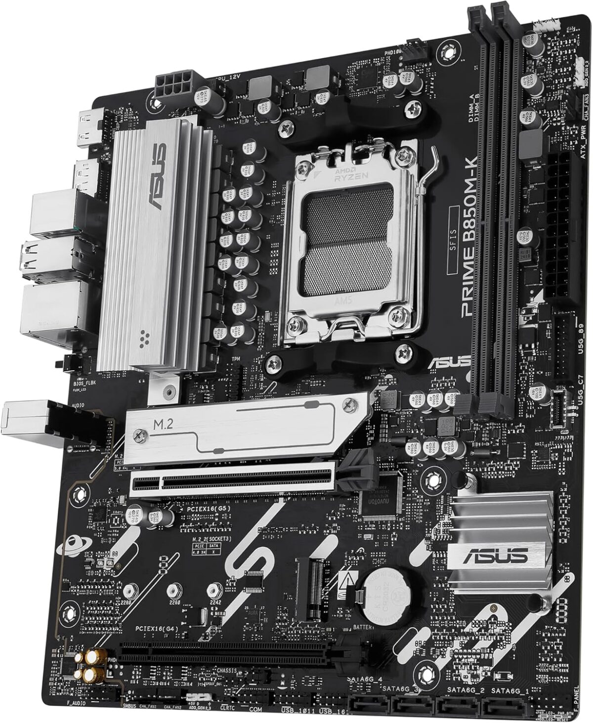 ⁦ASUS Prime B850M-K Gaming Motherboard Socket AMD AM5 (Ryzen 9000, DDR5 Memory, 2X M.2, PCIe 5.0, BIOS Flashback, Aura Sync)⁩ - الصورة ⁦4⁩