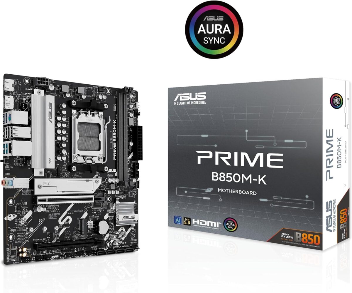 ⁦ASUS Prime B850M-K Gaming Motherboard Socket AMD AM5 (Ryzen 9000, DDR5 Memory, 2X M.2, PCIe 5.0, BIOS Flashback, Aura Sync)⁩ - الصورة ⁦6⁩