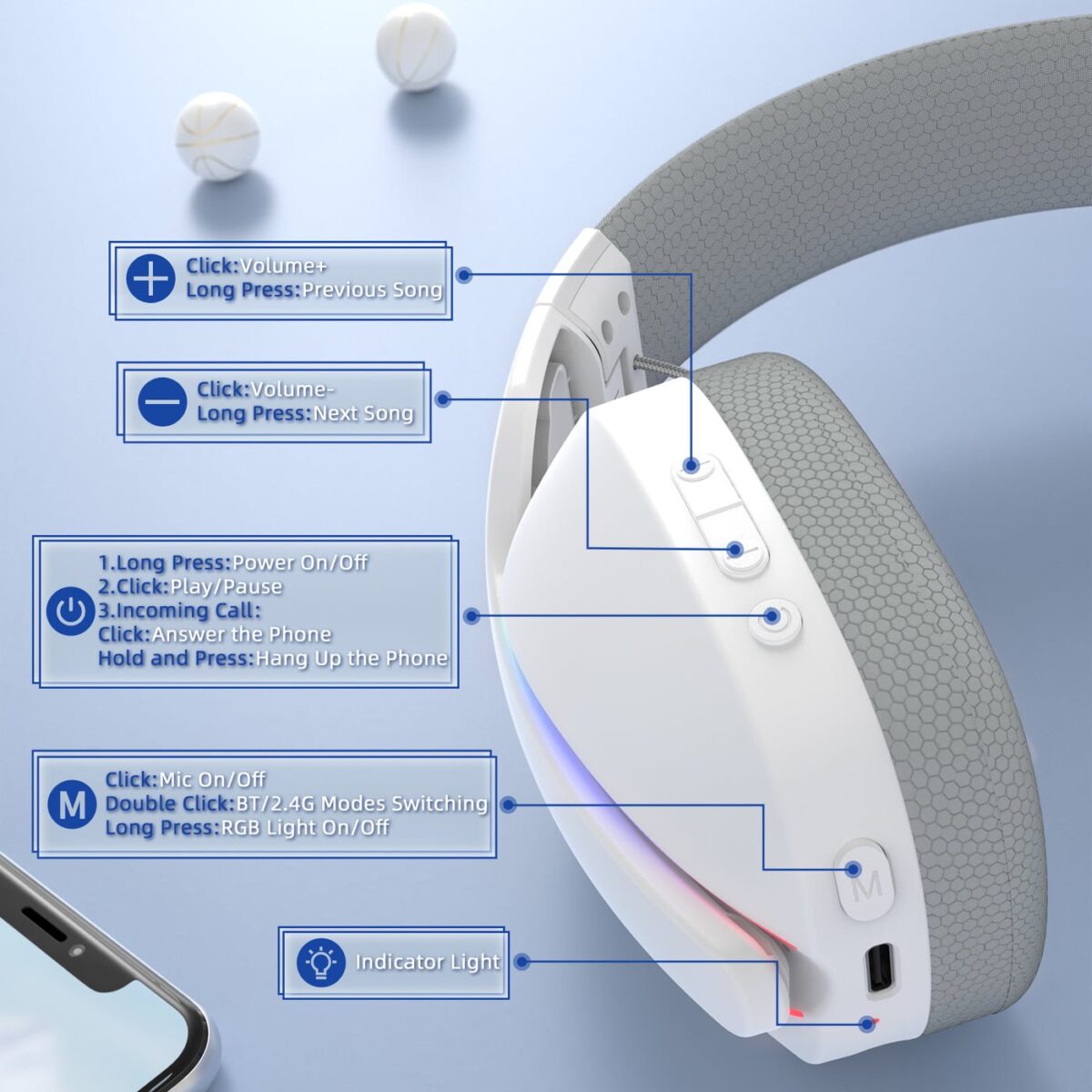 ⁦ATTACK SHARK L90 Foldable RGB Ultra-Light Tri-Mode Gaming Headset⁩ - الصورة ⁦2⁩