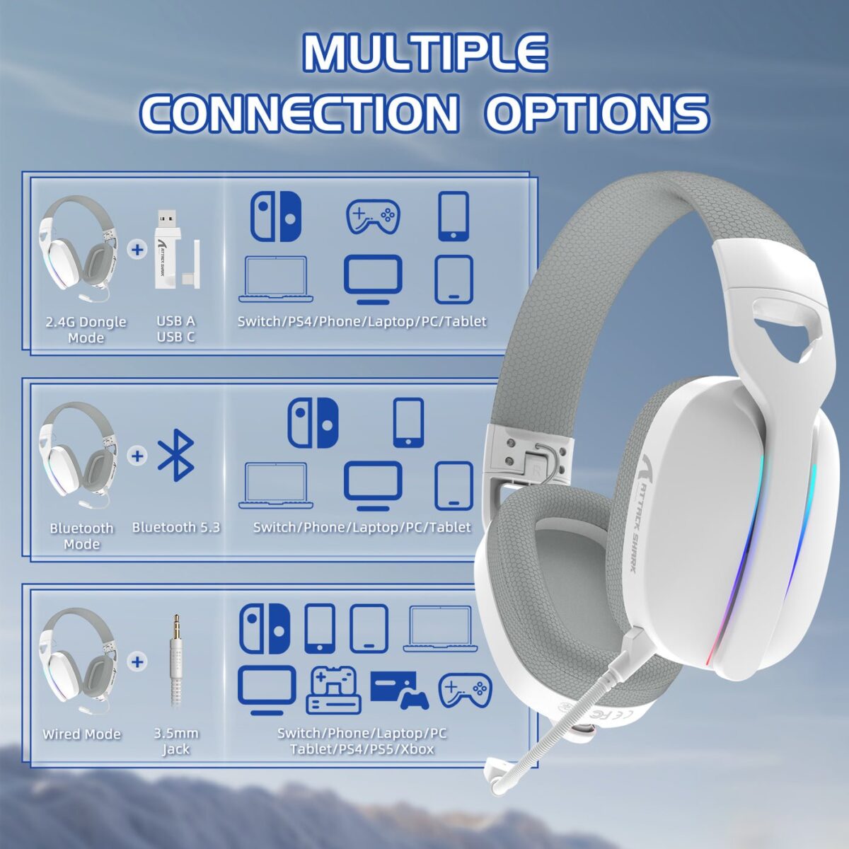 ⁦ATTACK SHARK L90 Foldable RGB Ultra-Light Tri-Mode Gaming Headset⁩ - الصورة ⁦9⁩