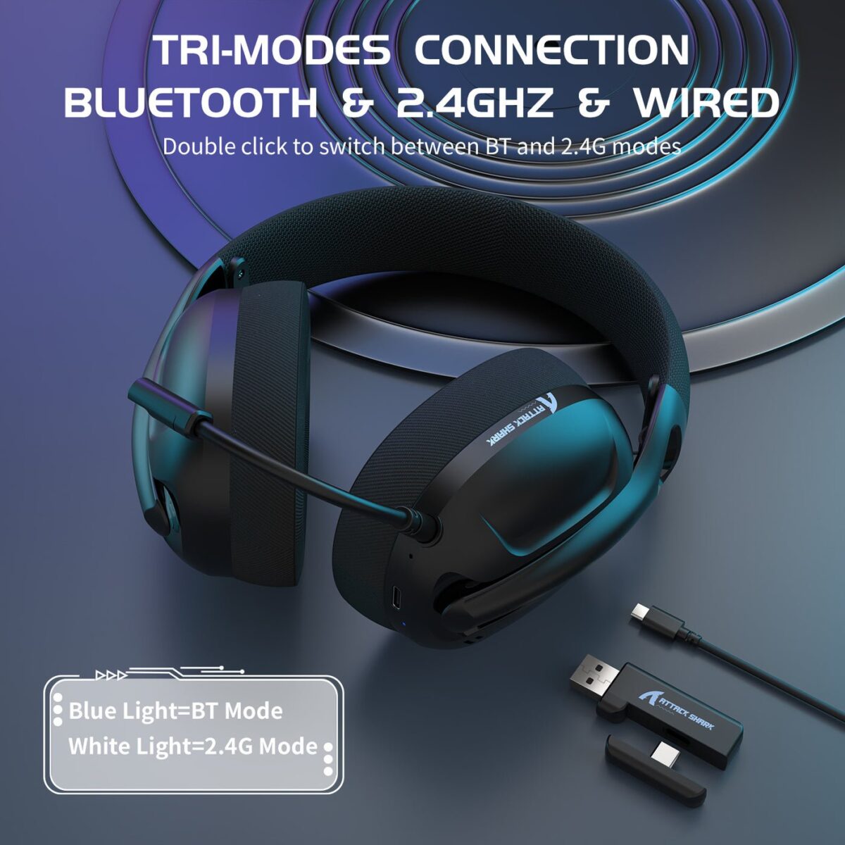 ⁦ATTACK SHARK L80 Ultra-Light Tri-Mode Gaming Headset⁩ - الصورة ⁦2⁩