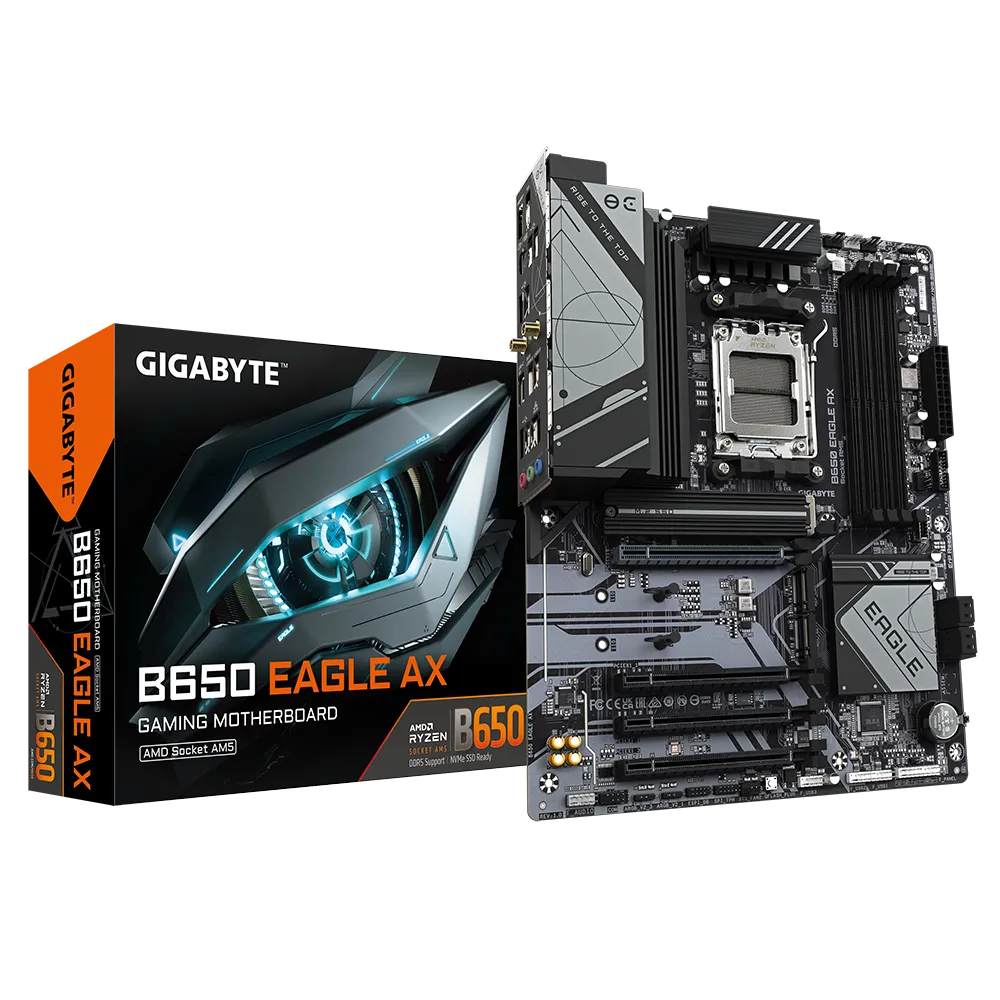 2026/05/1001070271.png GIGABYTE B650 EAGLE AX Motherboard – AM5, DDR5, PCIe 5.0, Wi-Fi 6E, 12+2+2 VRM, 3× M.2, USB 3.2 Gen2, Smart Fan 6, Q-Flash Plus, ATX - الصورة 1