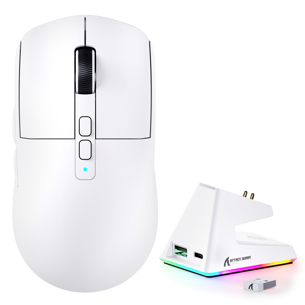 2026/05/9443.png ATTACK SHARK X6 Three Modes Gaming Mouse With Charging Dock WHITE - الصورة 1